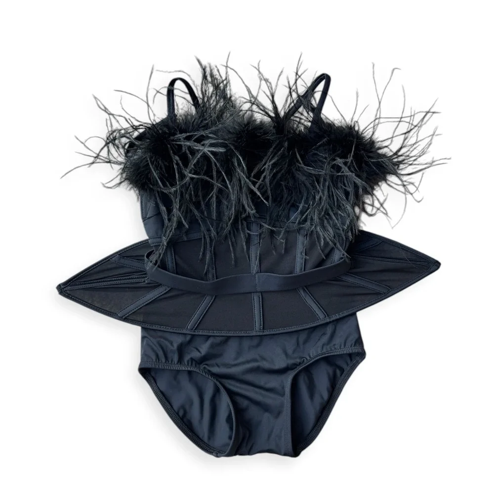 Tenth House 2-Die-4 Black Feather Peplum Dance Costume LC TD24436 Kids Large